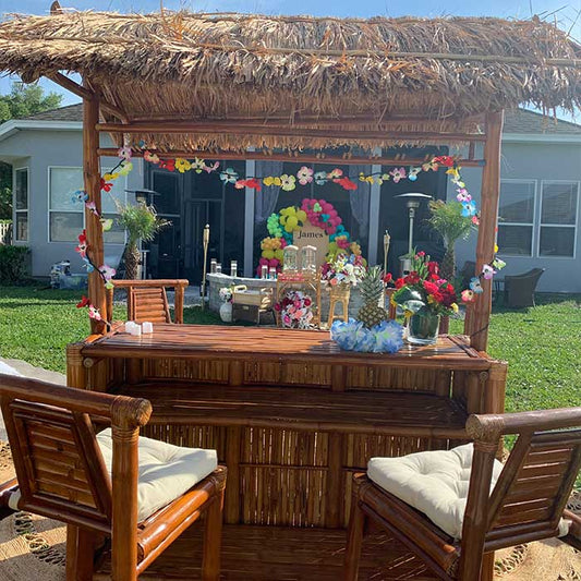 5 Piece Tiki Bar with Thatched Top